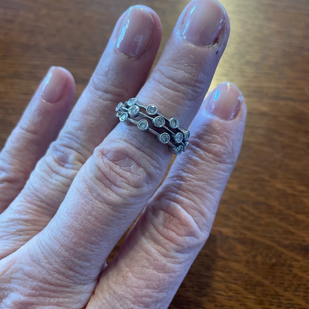 14K White Gold & Diamond Modernist Three Row Ring - Size 7 - Picture 5 of 12